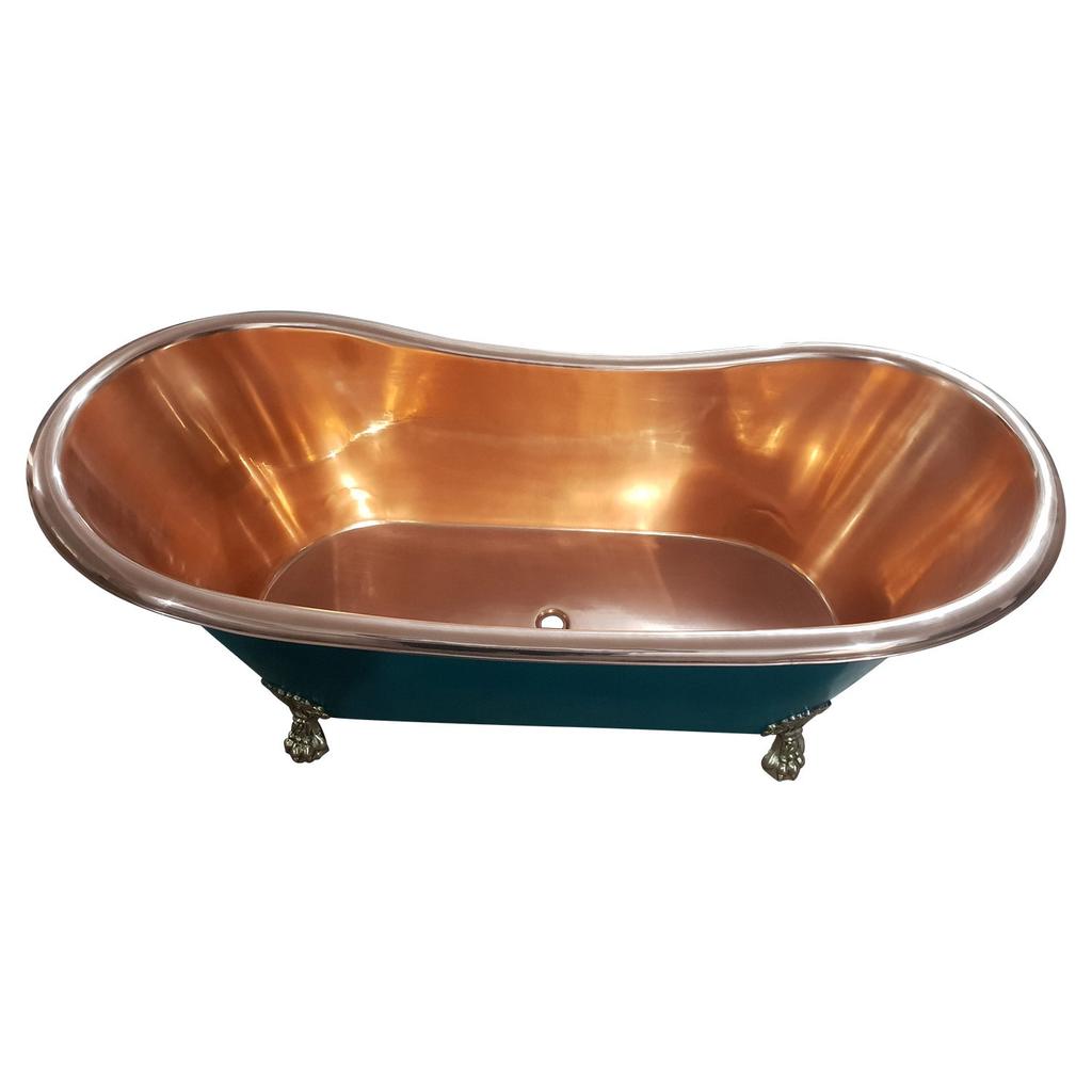 Hammered Clawfoot Copper Bathtub RAL 6004 Blue-Green Exterio