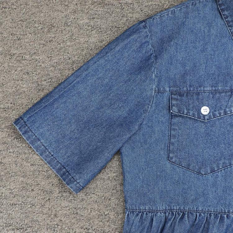 Retro Jeansowa Sukienka Maxi dla Kobiet Miękka Cienka Długa Sukienka z Guzikami Kieszeniami Krótki Rękaw Codzienna Vestidos Damska Jeansowa Sukienka