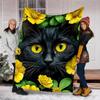 1pc Black Cat Print Print Outdoor Blanket, Lightweight Polyester,