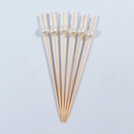 100PCS Disposable Fruit Tags, Pearl Decor Bamboo Sticks, Sharp Tip Luxury Style Skewers, for Cocktails Dessert Cakes Afternoon Tea Decorations