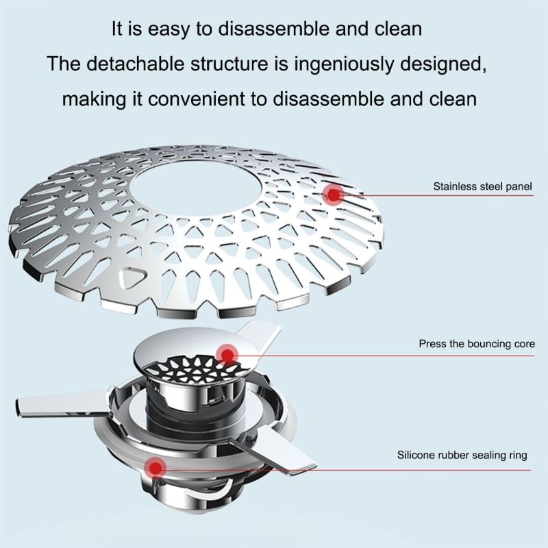 Quick Releases Bathtubs Drain Covers With Detachable Hair Trap Press Type Stoppers for 1.5 To 1.97Inch Drain Use