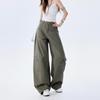2026 Spring Trendy Military Green Curved Leg Workwear Jeans – Casual, Loose, and Versatile Drape for Women