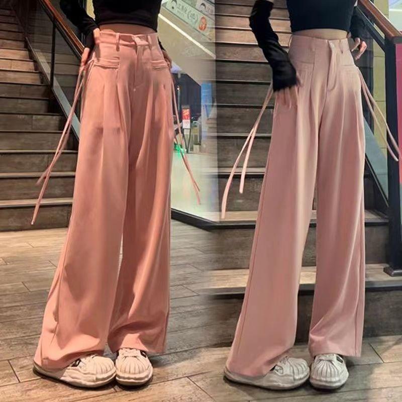 Women's Spring-Summer High-Waist Wide-Leg Pants | Stylish Straight-Leg Casual Athletic Tailored Trousers | Versatile Floor-Length Dress Pants