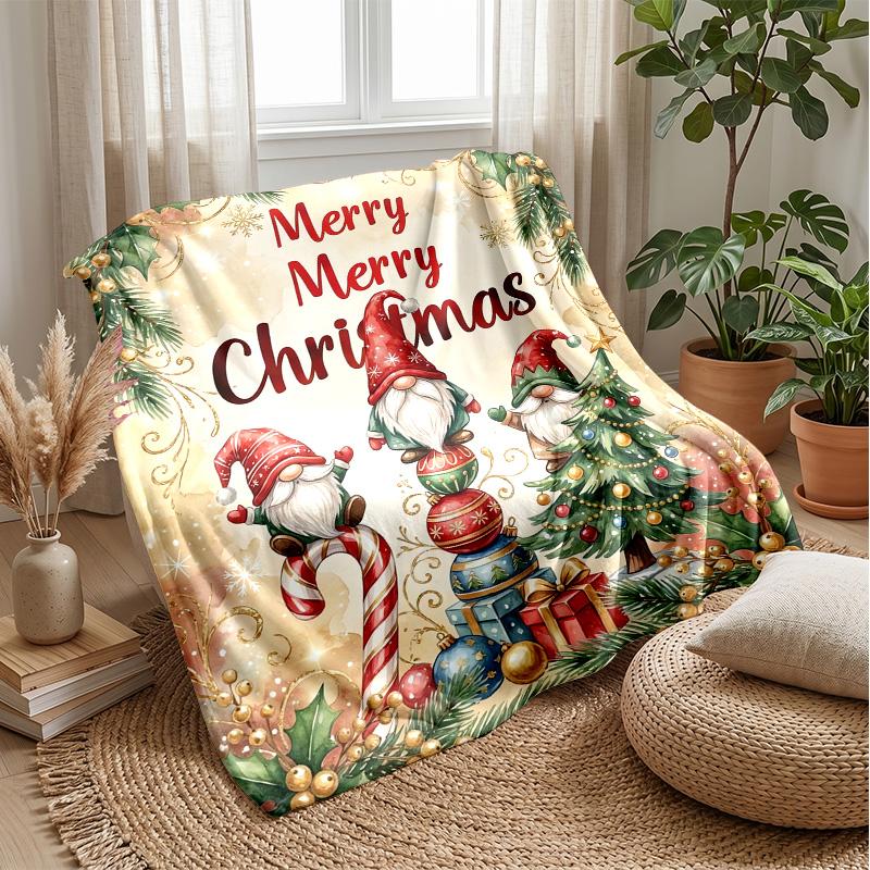 Merry Christmas Gnome Theme Blanket Lightweight Warm Flannel Blanket Decorative Throw Blanket for Home Decoration