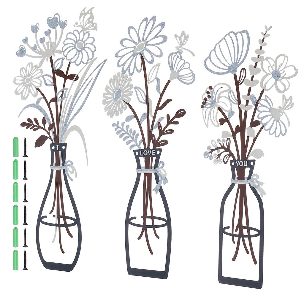 3 Pcs Metal Flower Wall Pendant Waterproof Metal Flower Wall Art with Screw for Living Room Bedroom Bathroom and Home Decoration
