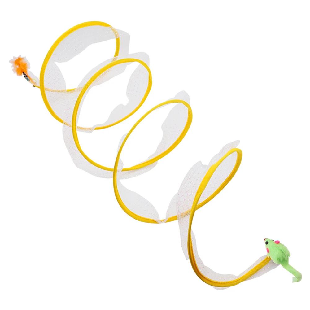 Folded Cat Tunnel S Type Cats Tunnel Spring Toy Mouse Tunnel with Balls and Crinkle Cat Outdoor Cat Toys for Kitten Interactive