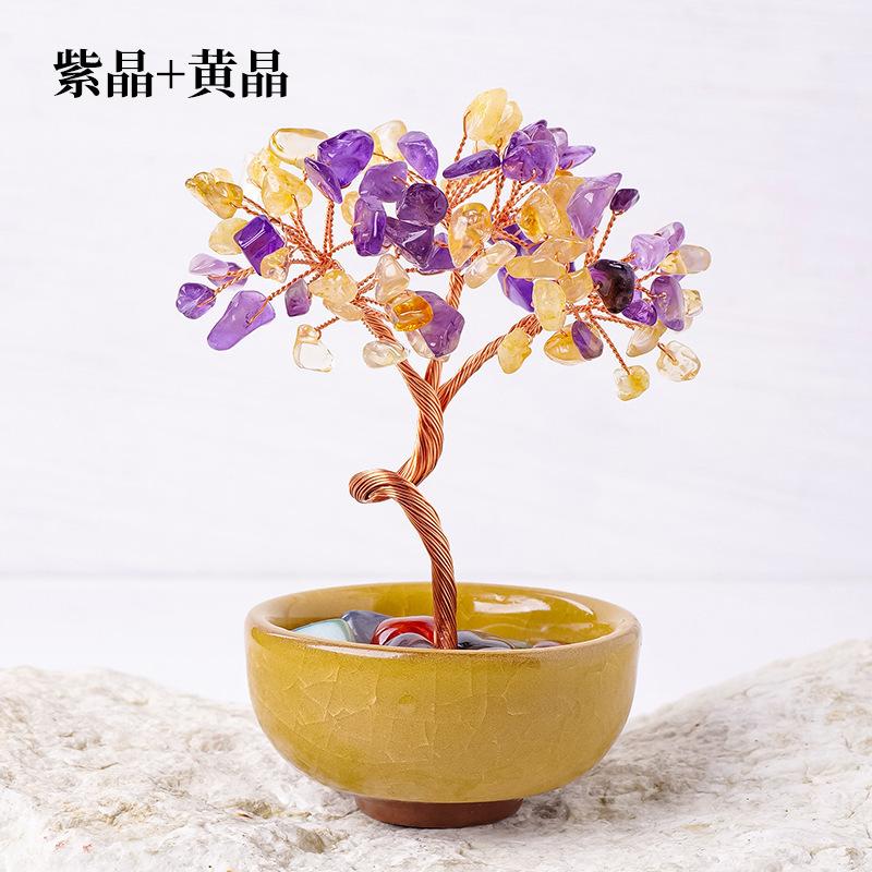 Decorative Gemstone Tree with Wire Branches and Stone Base Indoor Tabletop Ornament for Home Office Desk Decoration