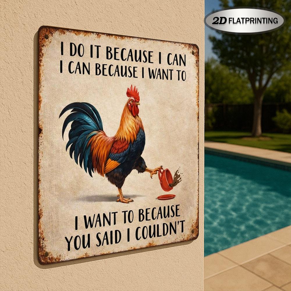 Motivational Rooster Aluminum Metal Sign Vintage Farmhouse Kitchen Wall Decor Plaque 20x20cm(8x8inch)