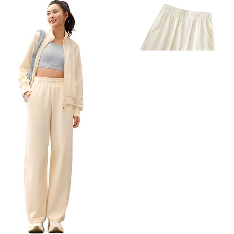 Anta Comfortable Casual Simple Loose Straight High-Waisted Knitted Sports Pants Women Bottoms Light-Protein 962517303-3