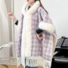 Cloak Shawl Wool Jacket Women'S Winter Hooded Medium Long Fleece Thickened Versatile Plaid Fringed Cloak Coat