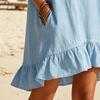 Women's Sleeveless Mini Dress, Half Zipper Stand Collar Ruffle A-line Dress, Summer Casual Flowy Beach Vacation Sundress