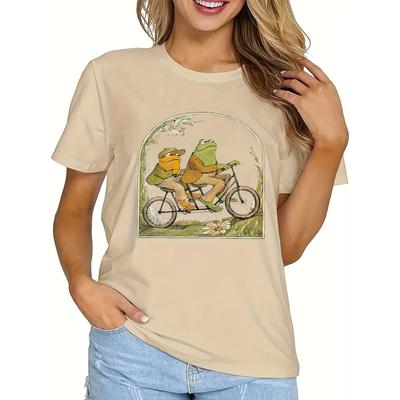 Women's Spring and Summer Frog and Toad Print Casual Loose Round Neck Short-sleeved T-shirt Clothes Sale