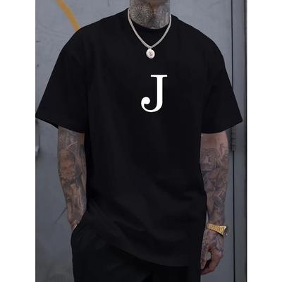 T-shirt da uomo alla moda e comoda con stampa unica della lettera J - traspirante casual girocollo T-shirt per primavera ed estate