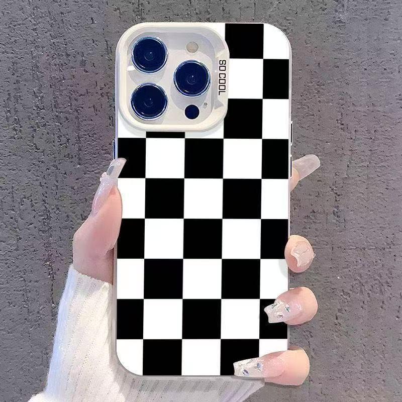 Black & White Plaid Phone Case for Apple iPhone 13-17 Pro Max - Cross-border European and American Style