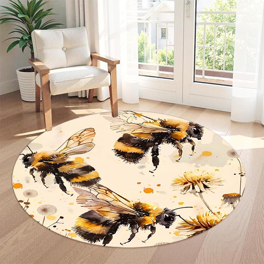 Bee Round Floor Rug Perfect for Dormitory Study room Decorate room Hallway Anti-slip Round Rug Anime Office Decor Gift for Festivals