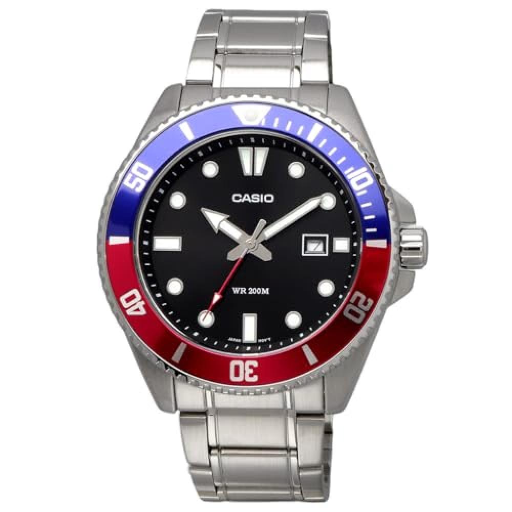 Casio CASIO Standard Analog Sports 20 ATM Water Resistant Watch MDV-107D-1A3V Men's Blue X Red Bezel Metal Band Overseas Model