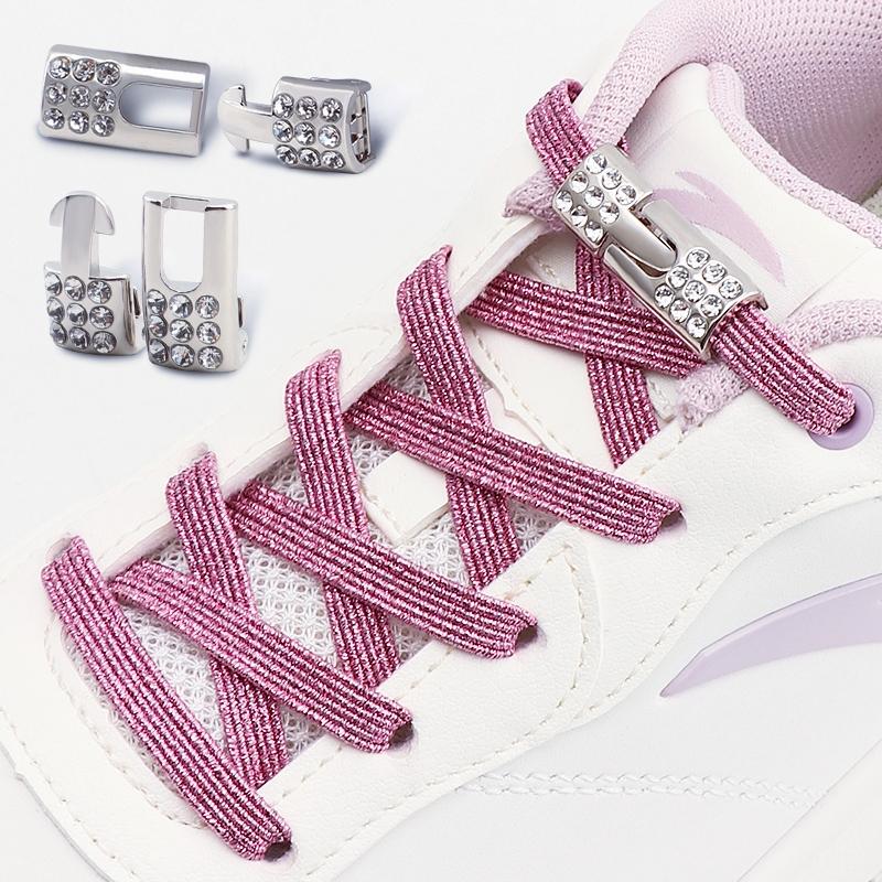 2Set Diamond Lock Shoelaces Without ties Colorful Elastic Laces Sneakers No Tie Shoe laces Glitter Flat Shoelace Shoe Accessorie