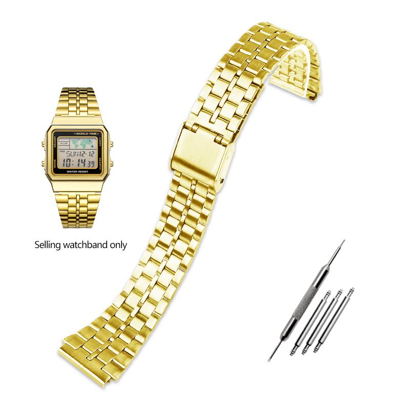 

18мм Ремінець з тонкої сталі для годинників CASIO A158/A159/A168/A169/B650 AQ230/700 A158W A168 Класичний AE-1200 Срібний Чорний Металевий Ремінець 18mm