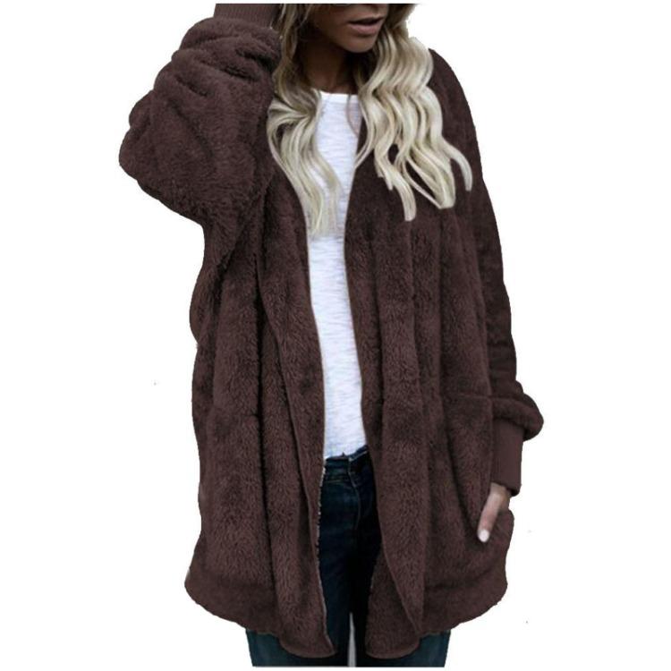 

Hooded Women Velvet Cardigan Double Sided Outwear Warm Cozy Jacket Winter S кофейный
