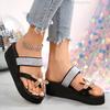 Fashion Luxury Rhinestone Flower Clip Toe Sandals Women Lightweight Crystals Wedges Slippers Woman Plus Size 36-42 Platform Slides Mujer