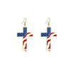 USA Flag Necklace Earrings Set Alloy Cross Pendant Patriotic Themed Jewelry for Men Women 4th of July Celebration Wear