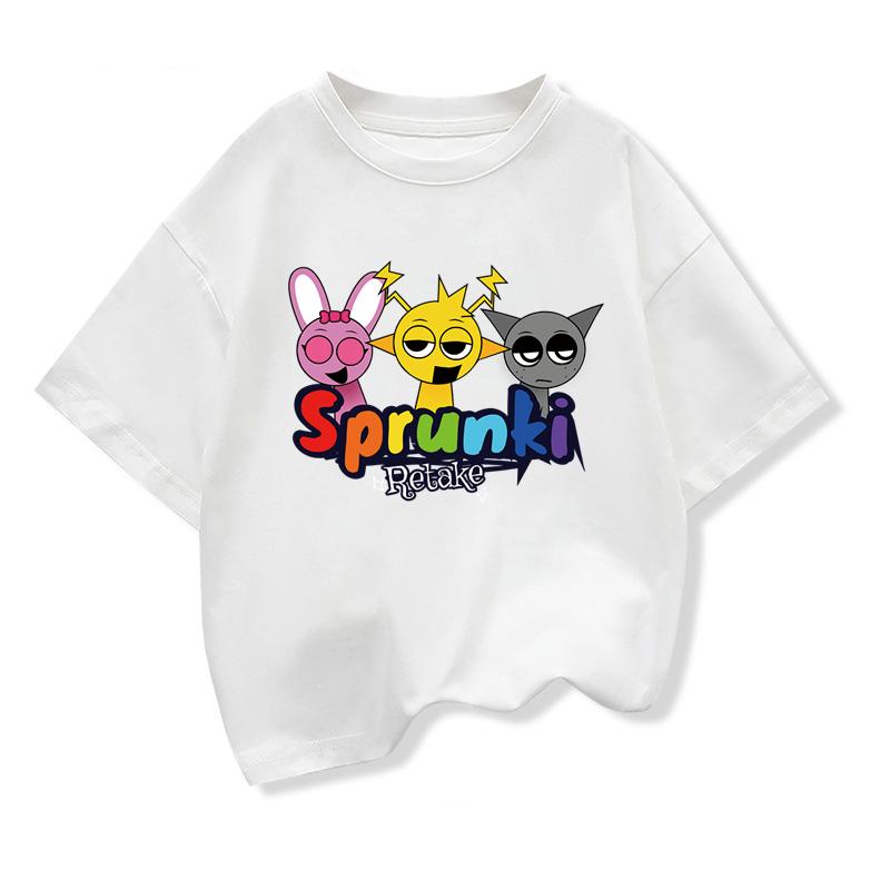 Baby Girls Tshirt Toddler Boys Summer Short Sleeve Tops Cute Sprunki Cartoon Print T Shirt Kids Leisure Cotton T-shirt