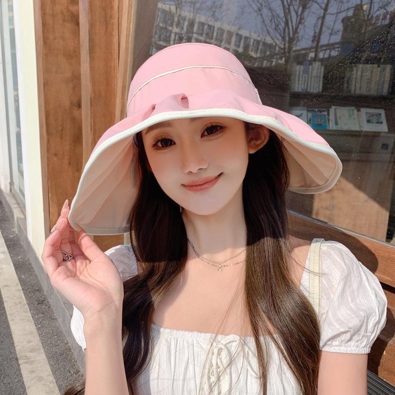 Empty Top Sun Hat Women S Summer Sun Protection Sun Hat Fashion Versatile Letters Large Brim Velcro Adjustable Adjustable розовый