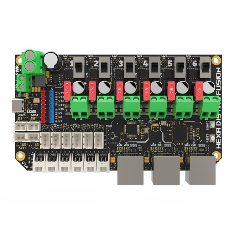Multiple Head Printer Control Hub Hexa Distro Fusions 6 USB Port 6 CAN Connectors And DC24V Power Distribution System