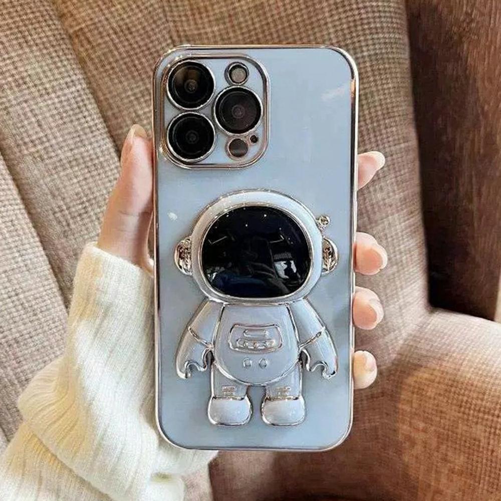 Voor iPhone 12 Pro Hoes Elektroplating Zachte TPU Telefoonhoes Astronaut Verborgen Standaard