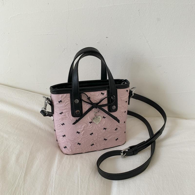 Bow Hand Bag Women's New Girl Versatile Bucket Shoulder Bag Fashion Casual Messenger Bag