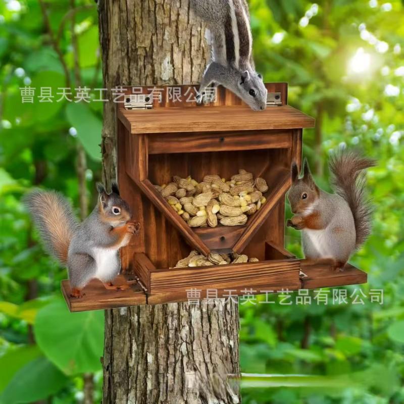 Wooden Squirrel Feeder Hanging Garden Decor Craft Outdoor Wildlife Attraction