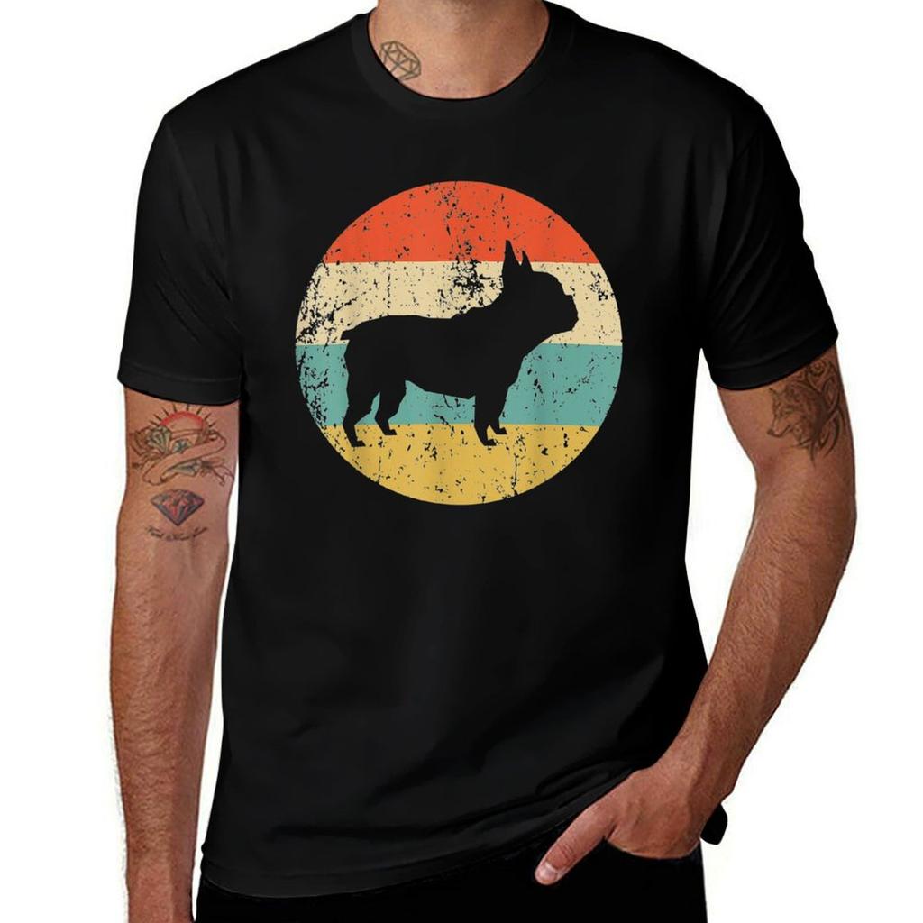 Retro French Bulldog T-shirt Cotton T Shirt Pack T Shirts For Man Cotton Anime Tshirt T-shirt