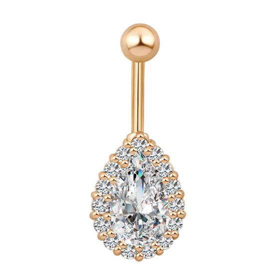 Women Water Drop Rhinestone Barbell Belly Button Navel Ring Piercing Jewelry