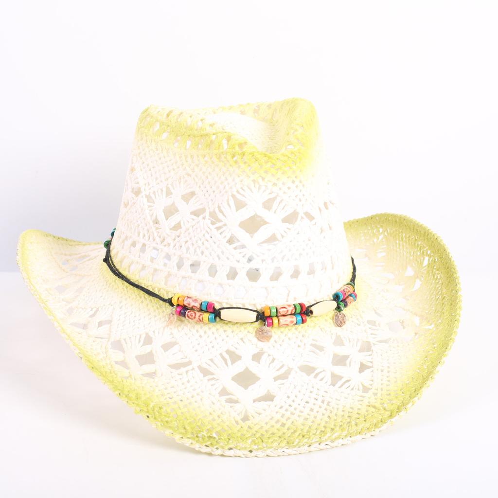 Popular European and American Fashion Hollow Woven Hat Straw Hat Men's and Women's Classic Outdoor Western Denim Straw Hat