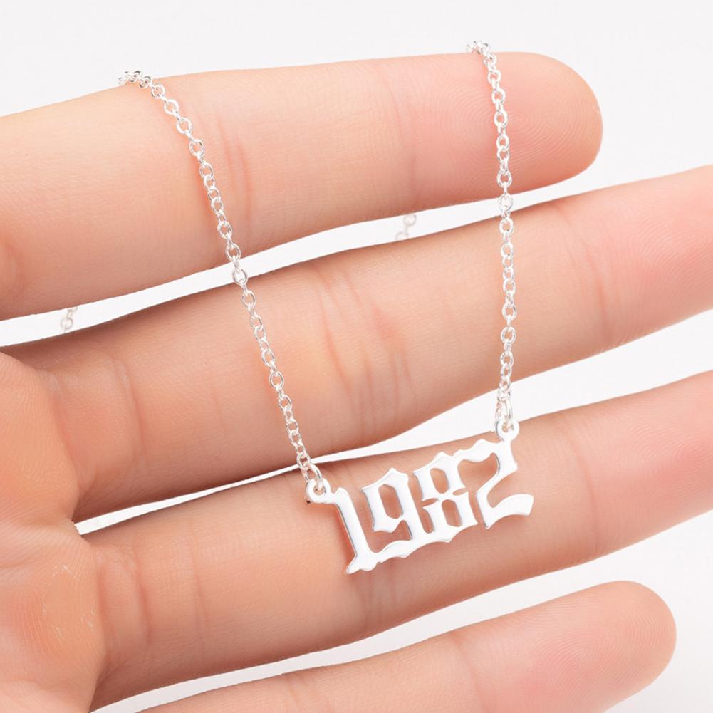 Stainless Steel Date Year Number Necklace Hollowed Personalized Birthday Gifts 1980-1999