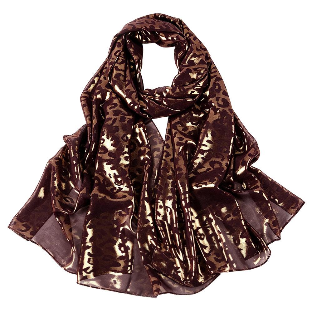 Breathable Chiffon Hijab Scarf Long Length Bronzing Shawl New Leopard Print Scarf  For Women