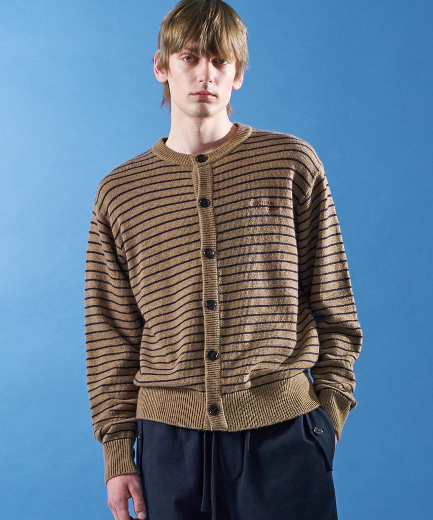 MOONSUN M.C Unisex, Stripe Wool Knit Cardigan / Beige
