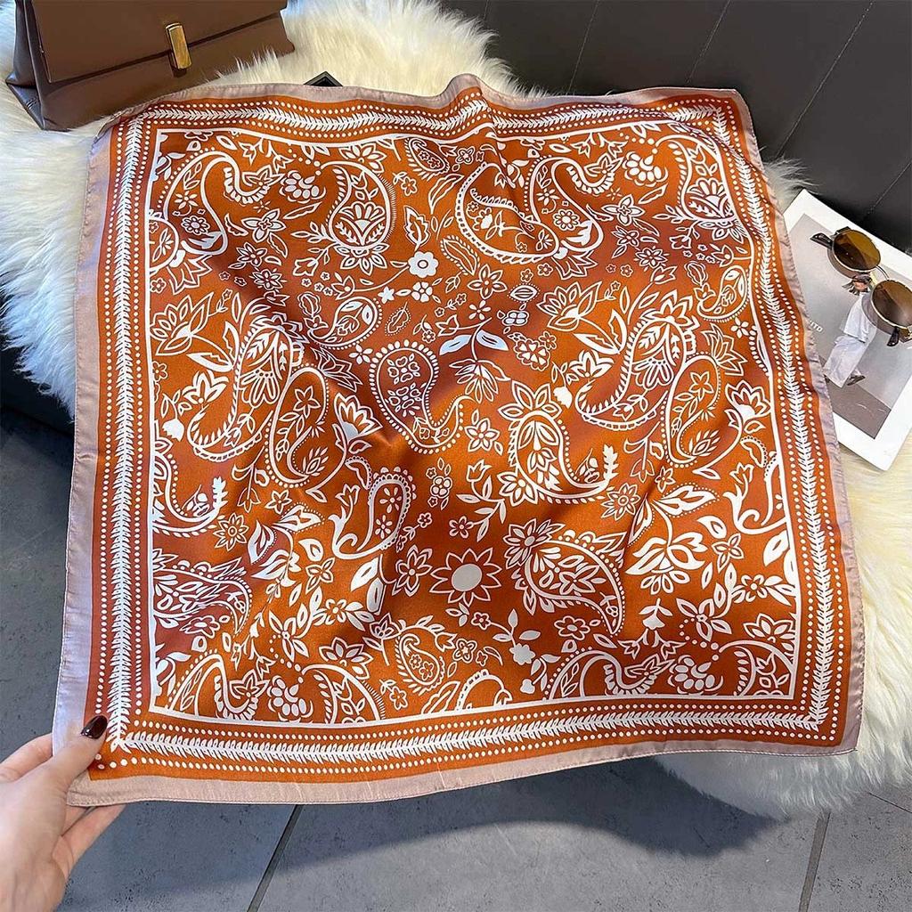 70Cm Small Square Simulated Silk Feminine Scarf Hijab Female Headband Kerchief Thin Neck Tie Wrap