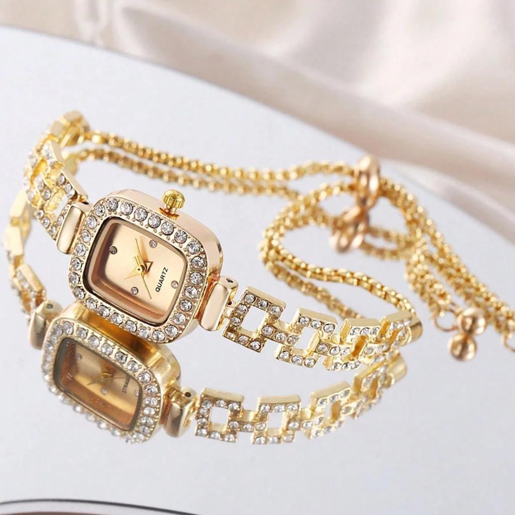 Cross-border new small square bracelet pull women's watch free adjustment square chain diamond set small ladies quartz watch