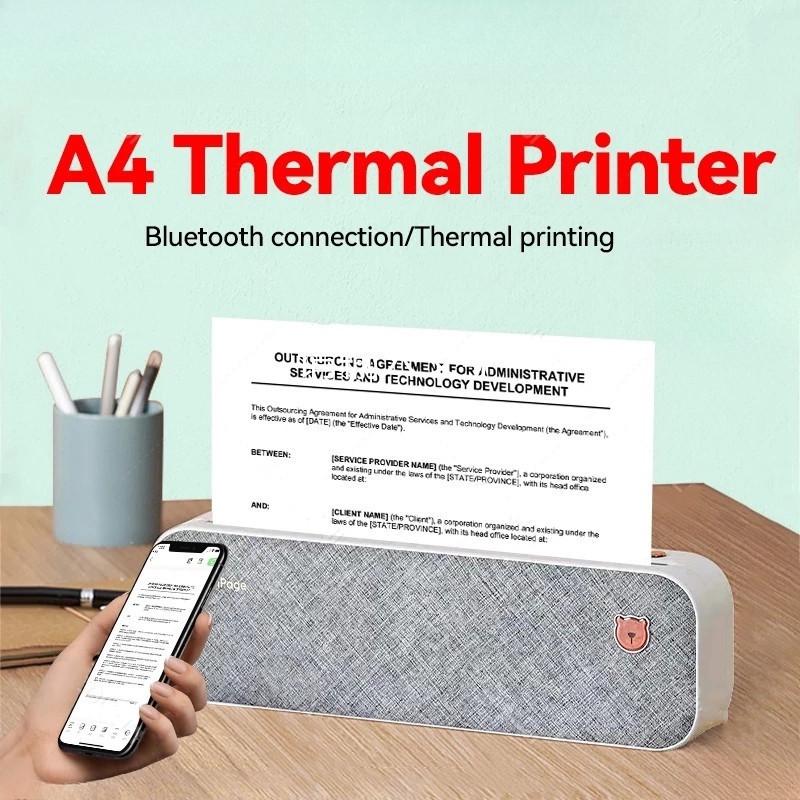 Mini Inkless Thermal Printer Portable A4 Paper Printer Wireless Bluetooth Connection Portable Mobile A4 Print Device