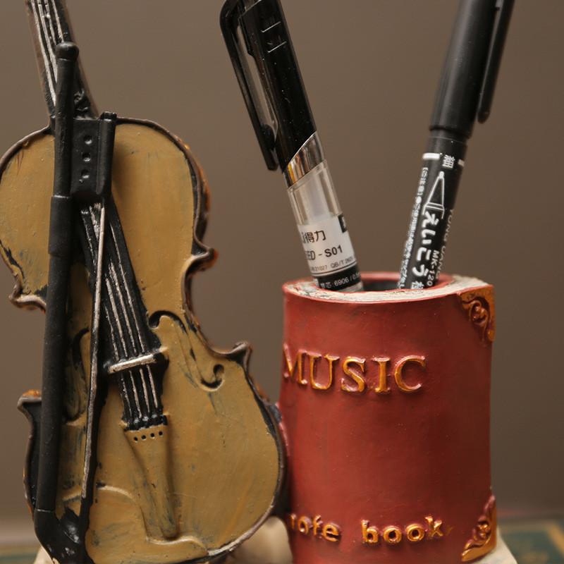 Resin Violin Classic Pen Organizer For Desktop Decoration In Living Study Room