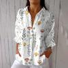 Women's Fashion Seven Sleeve Casual Lapel Back Tie Shirt Printed T-Shirt Top