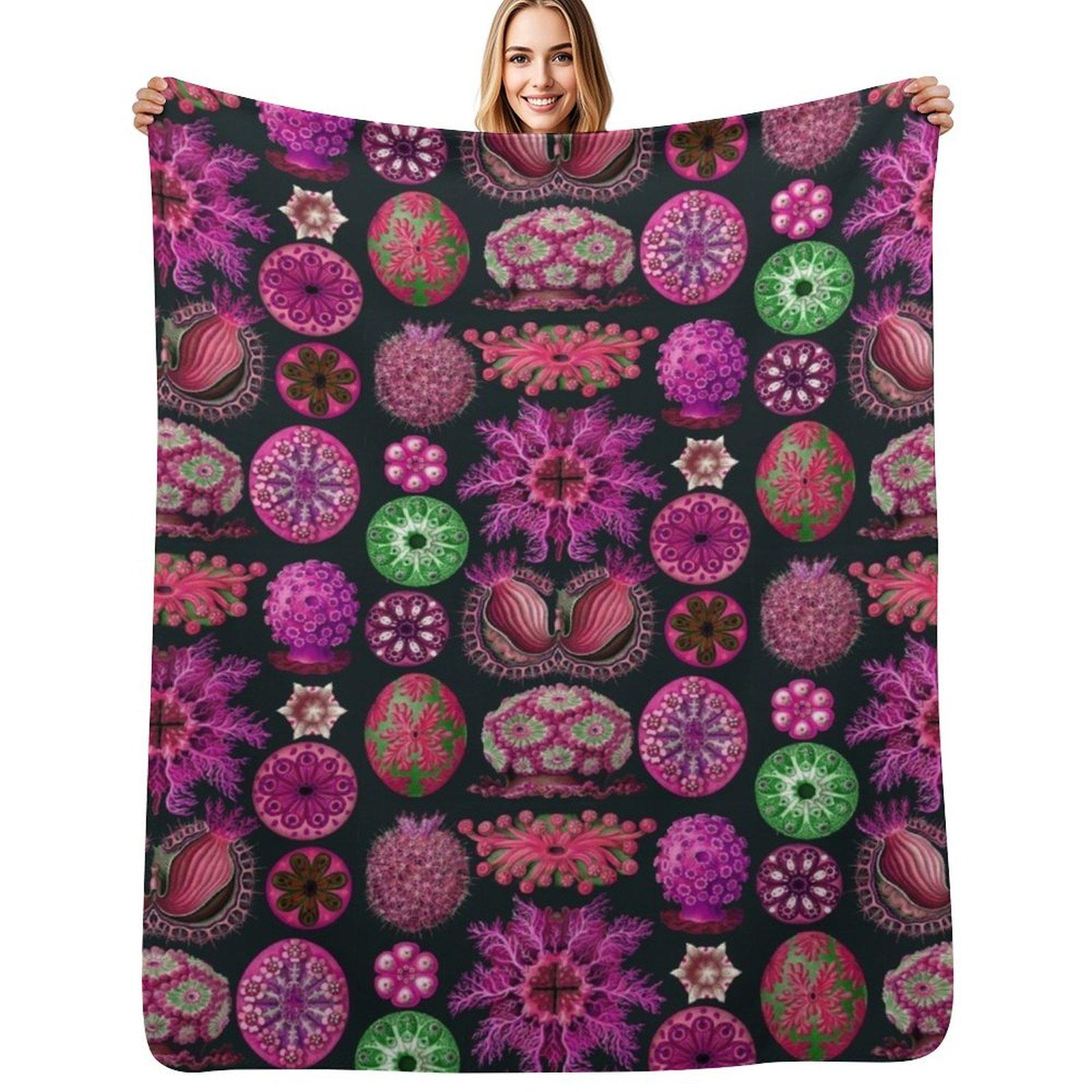 Ernst Haeckel Ascidiae Sea Squirts Magenta Throw Blanket Stylish Couch Blanket for Home Living Room Size: 75*100cm, Weight: 230 GSM