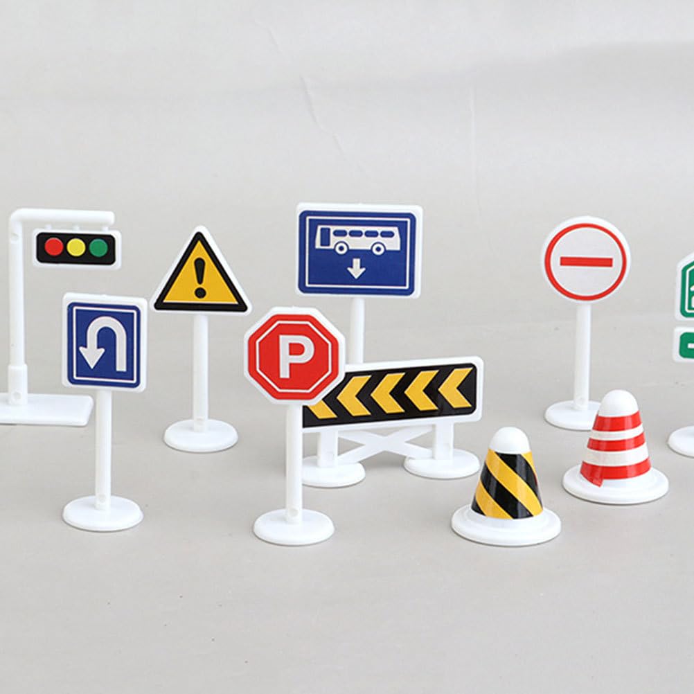 20pcs Road Sign Set Kids Toy Traffic Sign Playset with 2 Major Signs for Pretend Play
