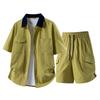 Summer Solid Color Basic Versatile Ice Silk Set Men's Shirt Short Sleeved Set Men's Two-piece Set