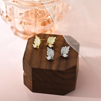Light Luxury Diamond-inlaid Leaf Earrings Niche Design Sense High-end and Versatile Daily Commuting Style for Women