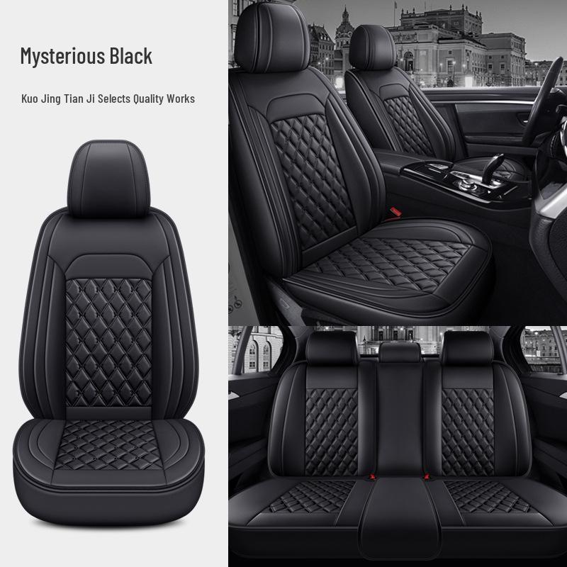 All-Season Universal Leather Car Seat Cover with Diamond Design - Breathable & Durable for Five Seats
