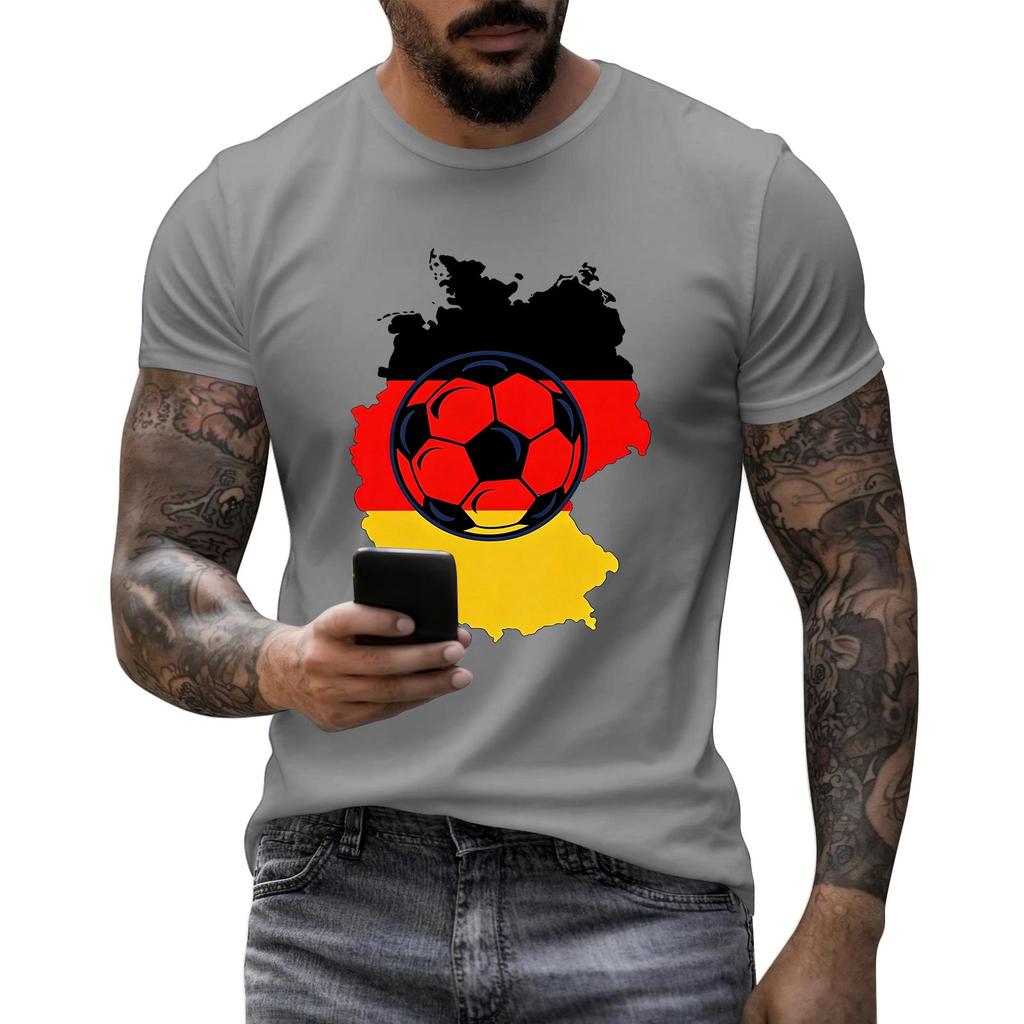 Men's Short Sleeve Crew Neck T-Shirt with Graphic Print of Soccer Ball and Country Outline Casual Fit Cotton Blend Tee for Everyday Wear