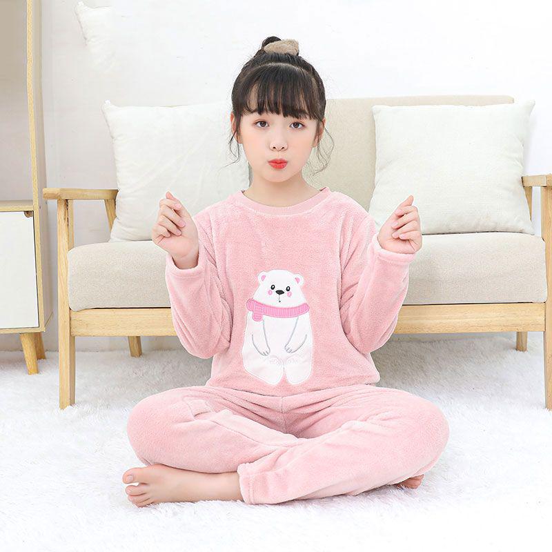 Flannel Boys' Pajama Set - Coral Fleece, Medium-Large, Plus Velvet, Thickened for Autumn/Winter