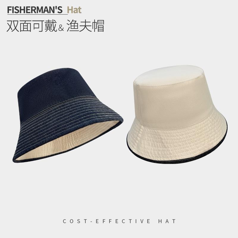 Japanese Double-Sided Denim Fisherman Hat Children'S Spring And Summer Sun Hat Versatile Washbasin Hat